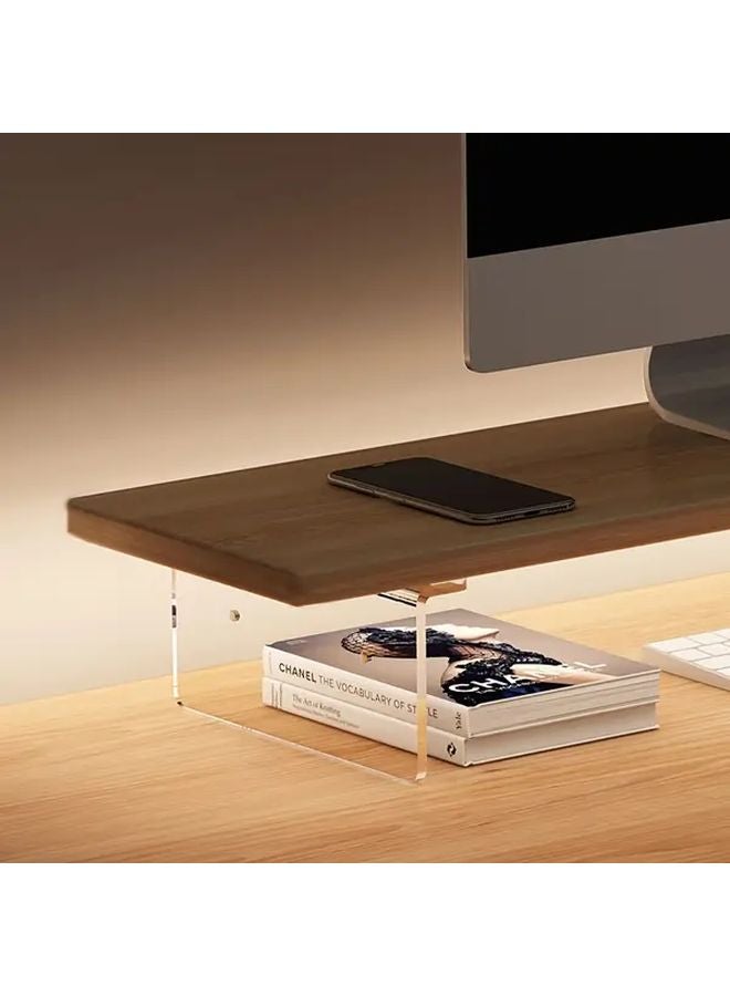 Modern Acrylic Wood Floating Monitor Stand Adjustable Height 15 75 Inch Log Color Desktop Organizer With Cable Management - Image 3